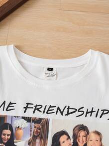 FRIENDS X SHEIN Mystic heart Camiseta casual de talla grande de verano con estampado gráfico de texto