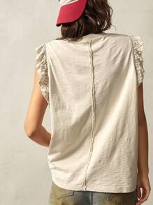 Bohemela Parte superior tipo tank con cuello redondo, volantes y estampado gráfico para mujer de talla grande