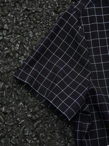 SHEIN 男童格子字母印花短袖 Polo 领宽松长袖衬衫，适合通勤、上学、休闲、运动、秋冬返校季穿着 - 黑色 - 查看 4