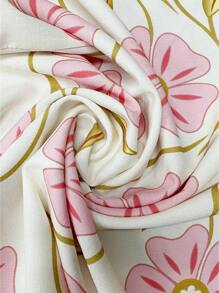 EMERY ROSE Women's Casual Pink Flower Print Bamboo Knit Round Neck Cap Sleeve Cap Sleeve Blouse, Spring/Summer