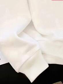 SHEIN Tween Girl Casual Loose Letter Print White Long Sleeve Crew Neck Thick Sweatshirt, Suitable For Autumn & Winter