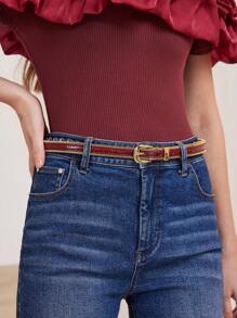 MOTF PREMIUM ZIPPER TRIMMED PU LEATHER BELT - Red - View 6