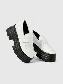 ROMWE Goth Mocasines beige para mujer, tipo Mary Jane, de piel, zapatos pequeños, zapatos de uniforme escolar japonés, zapatos de trabajo formales, con plataforma gruesa y tacón de cuña - Beis - Ver 1