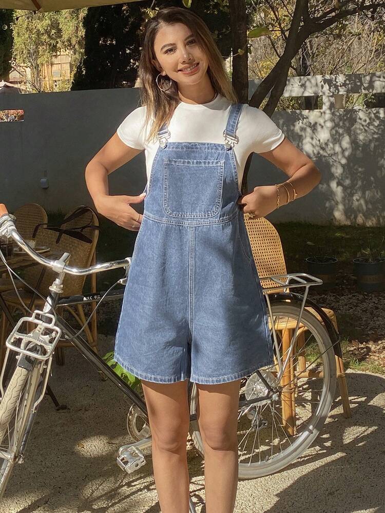 Women's Distressed Vintage Denim Bib Overall Jumpsuit, Casual & Loose Fitting