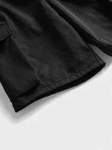 Tween Boys' Black Cargo Shorts, Casual Academic Style, Comfortable, Fashionable, Versatile, Soft Fabric, Suitable For Daily Wear, School, Travel, Outdoor Activities, Spring/Summer - Black - View 5