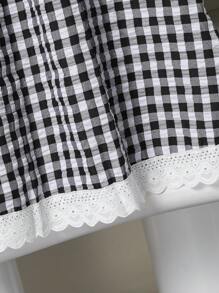 WESTFADE Young Vestido holgado y lindo con cuello redondo y mangas abullonadas a cuadros para niñas preadolescentes