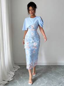 Elenzga Women's Elegant Floral Embroidery Long Dress, Summer