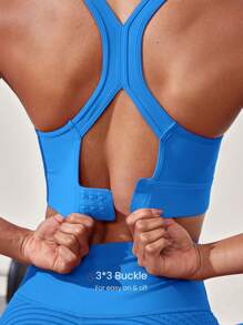 FeatherFit™-Sculpt V Neck Racerback Sports Bra Tank Top Medium Support Workout Gym  Spring Summer - Blue Power - View 3