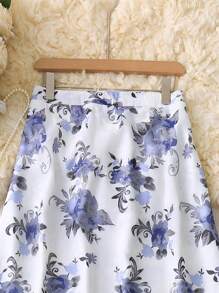 Modelyn Plus Size Women's Holiday Floral Print Elegant Elegant Gentle Age-Reducing Skirt - Multicolor - View 4