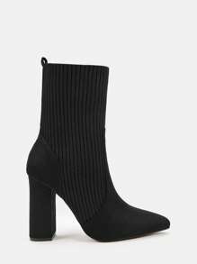 CUCCOO BASICS Women Fashion Shoes Knitting Point Toe Chunky Heeled Sock Black Boots Vacation Shoes Summer For And Spring Shoes Spring Break Easter For Christmas - Black - View 5