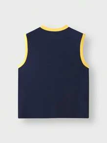 JNSQ Tween Boy Back To School Outdoor Sports Vest, Children's Crew Neck Colorblock Funny Letter Print Outdoor Sports Tank Top