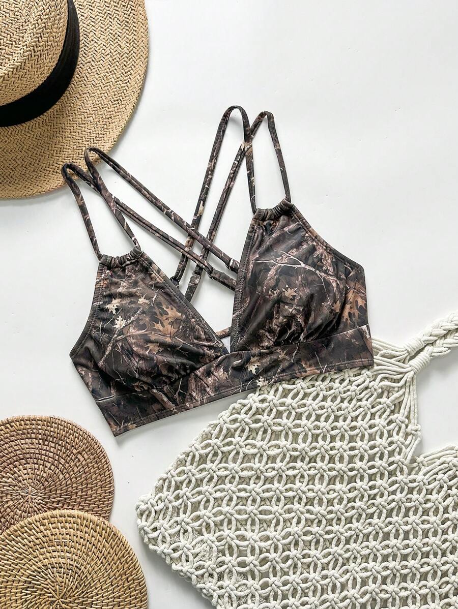 Swim Vcay Damen Sommer Strand Dreieck Sport Bikini Badeanzug Top mit Blumenast Muster - Verschiedenfarbig - Übersicht 1