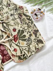 Soleia 女士假日开领系带印花仿刺绣上衣，时尚秋冬内搭外穿碎花上衣，波西米亚风夏季上衣，热带风情露脐上衣