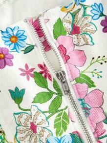 SHEIN MOD 女式花卉图案方领无袖牛仔衬衫，夏季