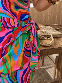 Weeklong Vestido ajustado con hombros descubiertos y lazo, para mujer de talla grande, para vacaciones/playa - Multicolor - Ver 5