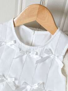 SHEIN Parte superior informal minimalista y cómoda con decoración de lazo en cuello redondo y sin mangas para niña - Azul - Ver 5
