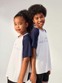 JNSQ Vêtements de rentrée scolaire, T-shirt à manches courtes pour sports professionnels outdoor pour fille et garçon préadolescents, Top à manches courtes pour sports professionnels outdoor avec imprimé blocs de couleurs amusant pour enfants, col rond - Multicolore - Voir 5