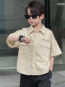 Dazy Kids 男童宽松休闲工装口袋衬衫 - 白色 - 查看 1