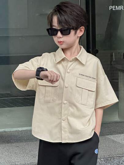 Dazy Kids 男童宽松休闲工装口袋衬衫