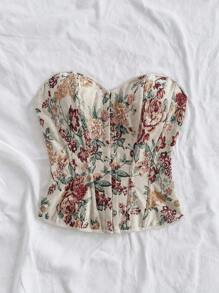 Soleia 大码女式彩色复古花卉提花紧身胸衣，宫廷风格前扣式文胸 - 彩色 - 查看 3