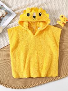 SHEIN 男婴/女婴可爱舒适 3D 耳朵狮连帽毛巾浴袍，柔软毛绒泳衣罩衫，适合沐浴、海滩、游泳、温泉、度假，适合春、夏、秋、冬 - 黃色 - 查看 3