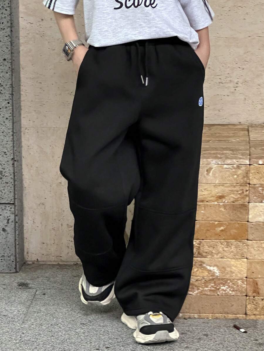 Dazy Kids 青少年男童秋季针织弹力腰字母刺绣长裤 - 黑色 - 查看 1