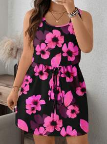 SHEIN LUNE Vestido camisero casual minimalista y romántico con estampado de florecitas pequeñas para tallas grandes, de verano - Multicolor - Ver 1