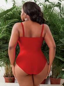 Slaydiva Đồ bơi liền thân cổ chữ V buộc eo cỡ lớn cho nữ, màu đỏ tía, tôn dáng, gợi cảm, đi câu lạc bộ, tiệc tùng, kỳ nghỉ thường ngày - Đỏ - Xem 2