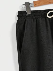 Manfinity BRENVOR Loose-Fit Men's Solid Color T-Shirt And Pants Set, Cozy Outfits - Black - View 3