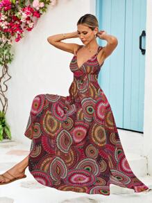 Vivid Eden 女士休闲无袖全印花连衣裙，适合度假 - 彩色 - 查看 4