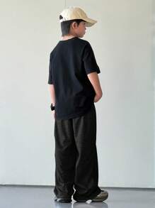 1 Piece Tween Boy Casual Sports College Straight Loose Gray Trousers Suitable For Back To School Suitable For Birthday Parties, Evening Parties, Performances, Weddings, Baptisms, Opening Ceremonies Daily Suitable For Daily Use Suitable For School Suitable For Travel Suitable For Sports Suitable For Spring And Summer Seasons Fall Winter