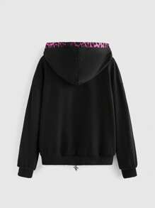 ROMWE Goth Cross & Leopard Print Splicing Effect Hoodie Graduation,Back To School Outfits,Graduation,Teacher Outfits For Women,Back To School - Pink - View 4