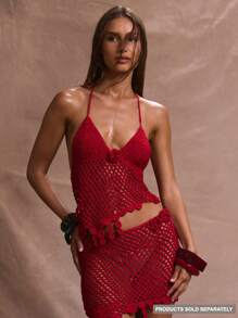 Musera Resort 钩针针织露背不对称下摆花朵细节上衣夏季，伊比沙岛风格，假日，度假，性感，浪漫，海滩罩衫泳衣 Sagrada