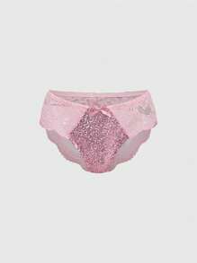 ROMWE J-Fashion Y2K Party New Year Valentine's Day Sequin Lace Patchwork Underwire Bow Decor Lingerie Set - Pink - View 7