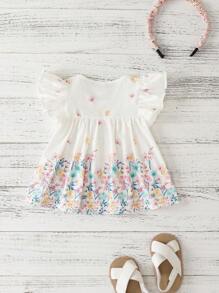 Joliand Joliand 1 buc. Tricou elegant pentru fete tinere, urban, drăguț, roz, floral, alb, cu guler rotund, cu volane, tricotat, potrivit pentru casual, zilnic, ieșiri, petreceri, nunți, picnic, vară