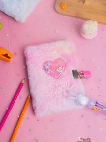 SHEIN A6 刺绣字母珠心毛绒笔记本带锁，1 个，适用于学生日记、女孩日记本、男孩和女孩礼物，含 80 张 - 彩色 - 查看 11