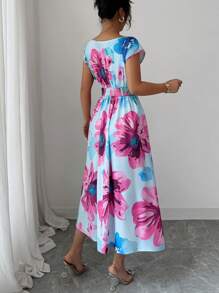 Elenzga 女士夏季优雅花卉印花中长连衣裙 - 彩色 - 查看 2