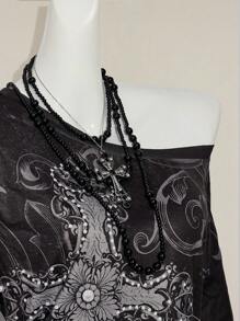 SHEIN ICON Y2K 复古垃圾风十字印花斜肩宽松休闲T恤