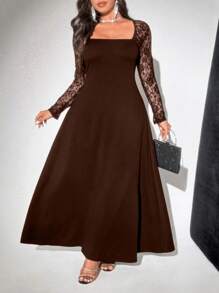 Grovea فستان كاجوال مقاس كبير، طراز بسيط للارتداء اليومي، عيد الحب - بني - مشاهدة 2