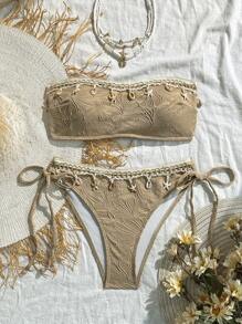 SHEIN Swim Bộ đồ bơi phong cách nghỉ mát Shell Decor dành cho nữ - màu nâu - Xem 1