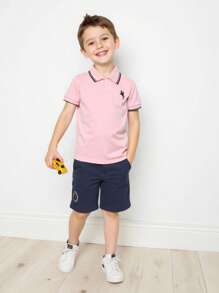 SHEIN 男童休闲条纹短袖 Polo 衫，开学季 - 藕粉色 - 查看 3