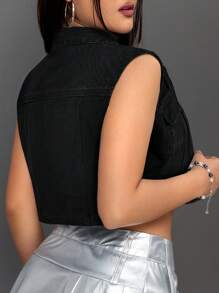 SHEIN ICON Casual Washed Sleeveless Cropped Denim Jacket