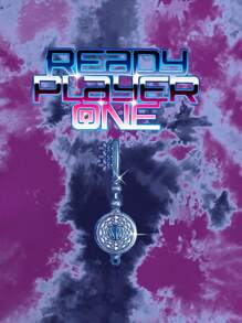 READY PLAYER ONE X SHEIN Camiseta de Manga Curta com Decote Redondo, Estampa de Tie-Dye e Letra para Mulheres - Branco - Visão 4