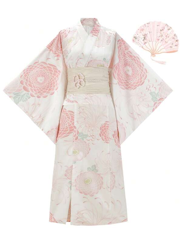 Irokai Japanese Women's Traditional Printed Kimono Yukata For Summer Festival Japanese Women's Traditional Floral Print  Yukata Bowknot Yukata (Modified Japan Style Kimono Robe), Easy Wearing