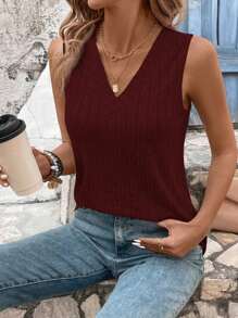 SHEIN LUNE Camiseta sin mangas y camiseta de tirantes de talla grande con cuello en V y tacto suave, versátil