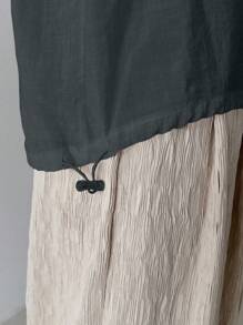 FRIFUL 女士白色宽松夹克，圆领，长袖，薄亚麻面料，春夏季 - 灰色 - 查看 6