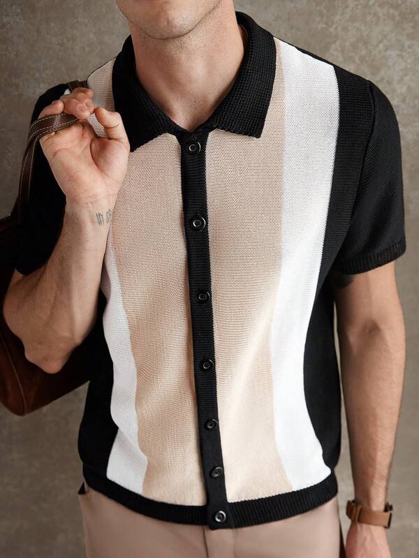 Manfinity CityGents New Fashionable Color Blocking Design Men Casual Business Cardigan