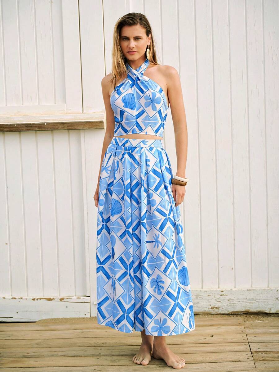 Maija Women Two Pieces Outfits For Daily Wear,Vacay Outfits Women - Blue - View 1