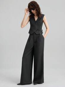 Ontre 2pcs Women's Suit Set Featuring Jacket & Waistcoat With 4% Wool, Adjustable Lapel Design, New 2025 Spring Collection