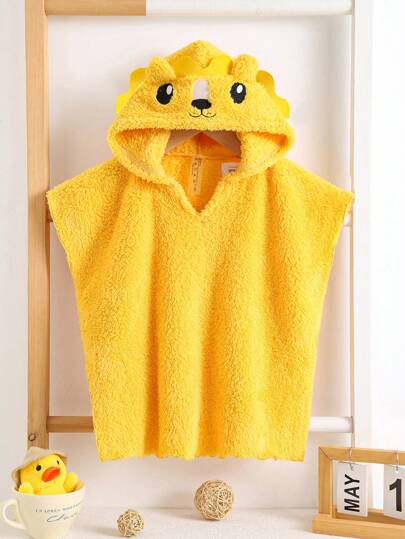 SHEIN Söt och mysig badrock med 3D-öron och lejonmotiv för babypojke/flicka, mjuk och plyschig baddräkt för bad, strand, simning, varma källor, semester, lämplig för vår, sommar, höst och vinter